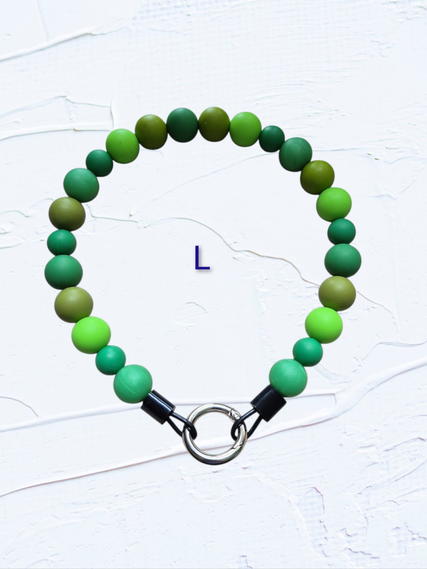 mixed greens (lime, olive, teal) with silver O-ring clasp