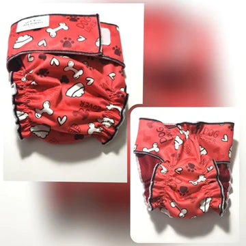 Female Dog Diaper Britches -Without Tail Opening -Red Bones - Jack & Jill Dog Diapers