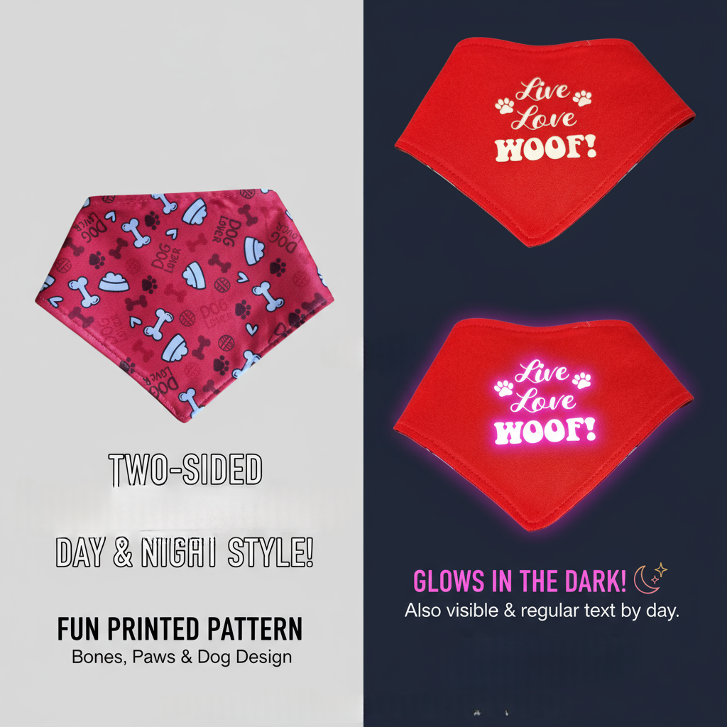 Glow in the Dark Snap-On Dog Bandana - LIVE LOVE WOOF