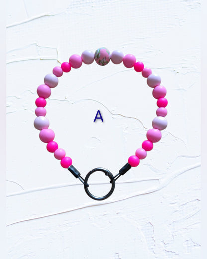 Silicone beaded dog collar Colour A – mix of hot pink and light pink beads with a metal O-ring clasp, handmade in Canada