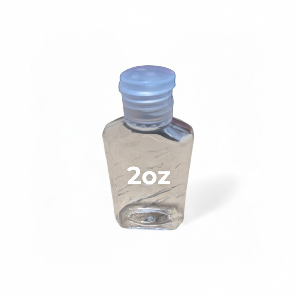 2oz empty bottle with size label