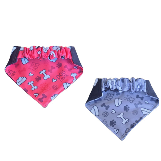 Dog Bandana  Scrunchie | Red & Grey Bone Print