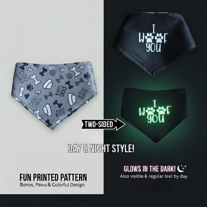 Glow in the Dark Snap-On Dog Bandana - I WOOF YOU