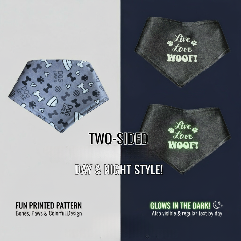 Glow in the Dark Snap-On Dog Bandana - LIVE LOVE WOOF