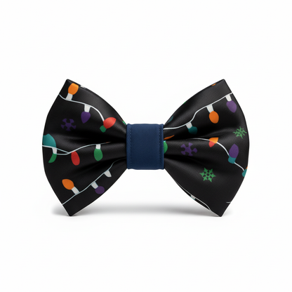 Christmas lights bow tie on white background