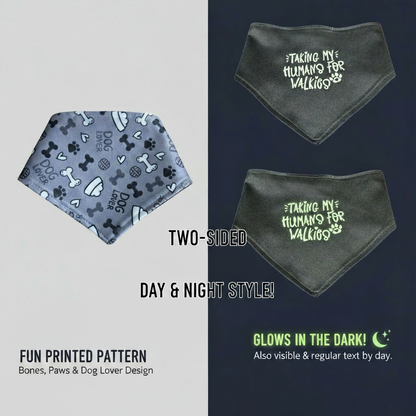 Glow in the Dark Snap-On Dog Bandana - TAKING MY HUMANS FOR WALKIES