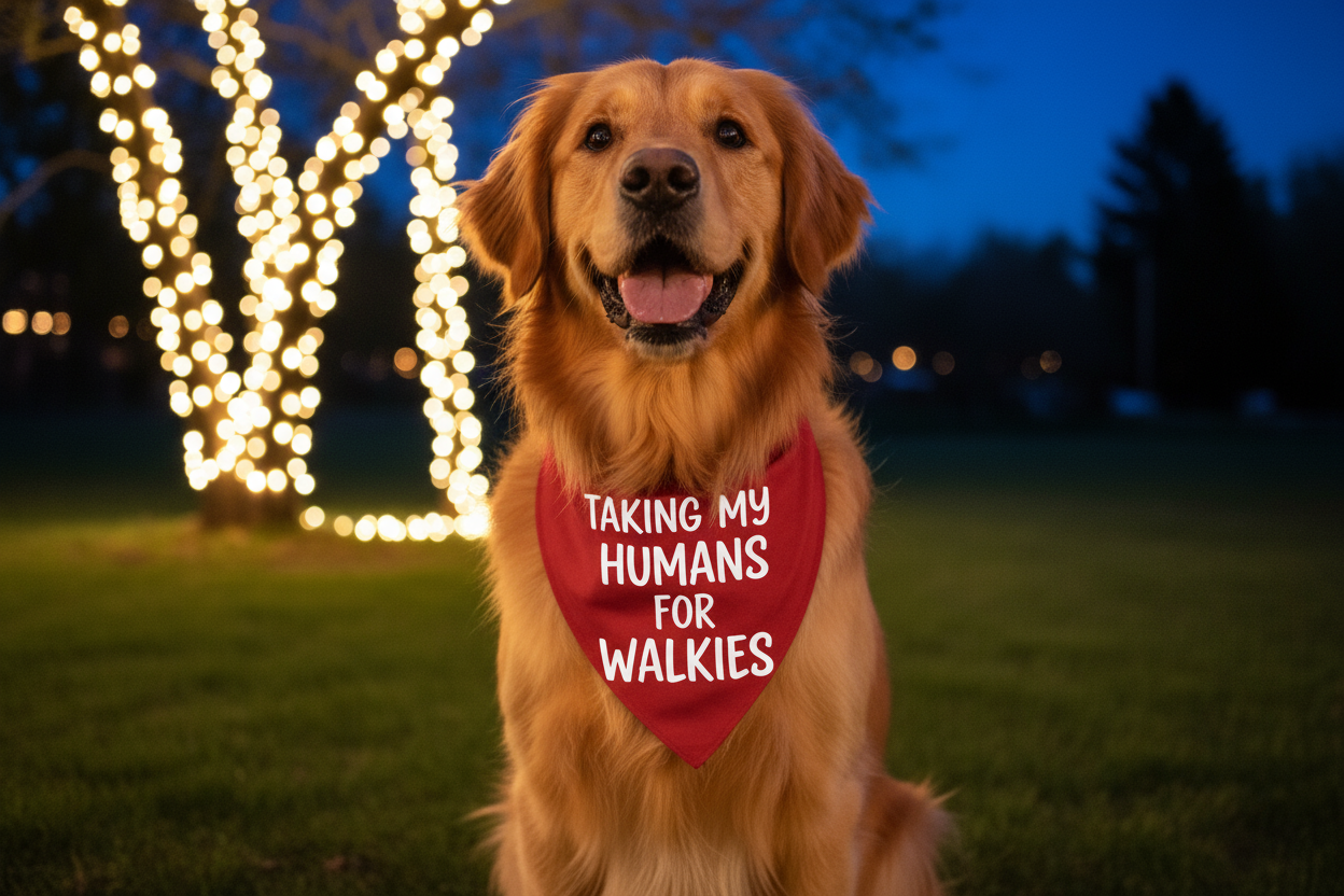 Glow in the Dark Snap-On Dog Bandana - TAKING MY HUMANS FOR WALKIES