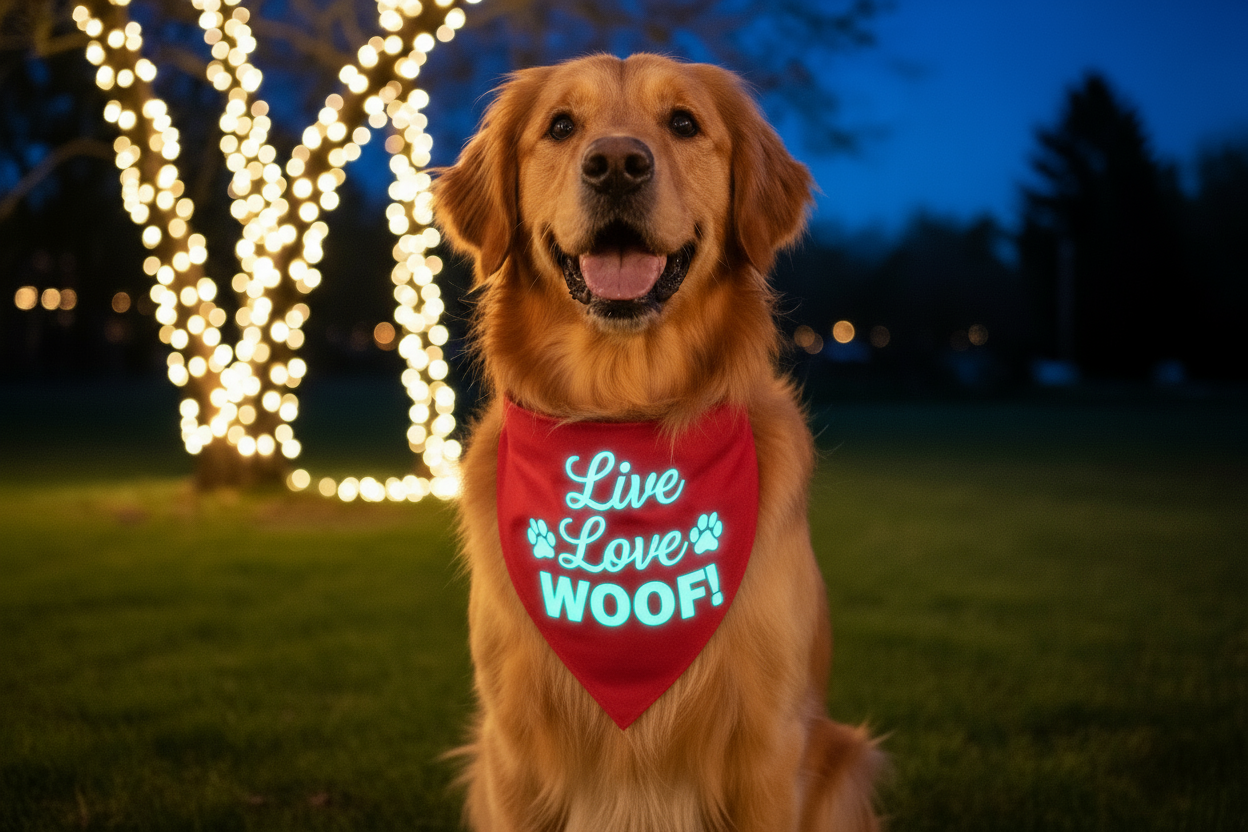 Glow in the Dark Snap-On Dog Bandana - LIVE LOVE WOOF