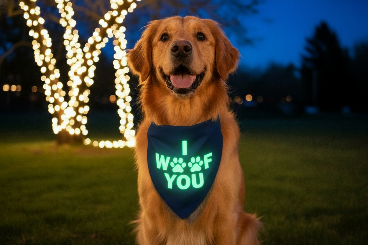 Glow in the Dark Snap-On Dog Bandana - I WOOF YOU