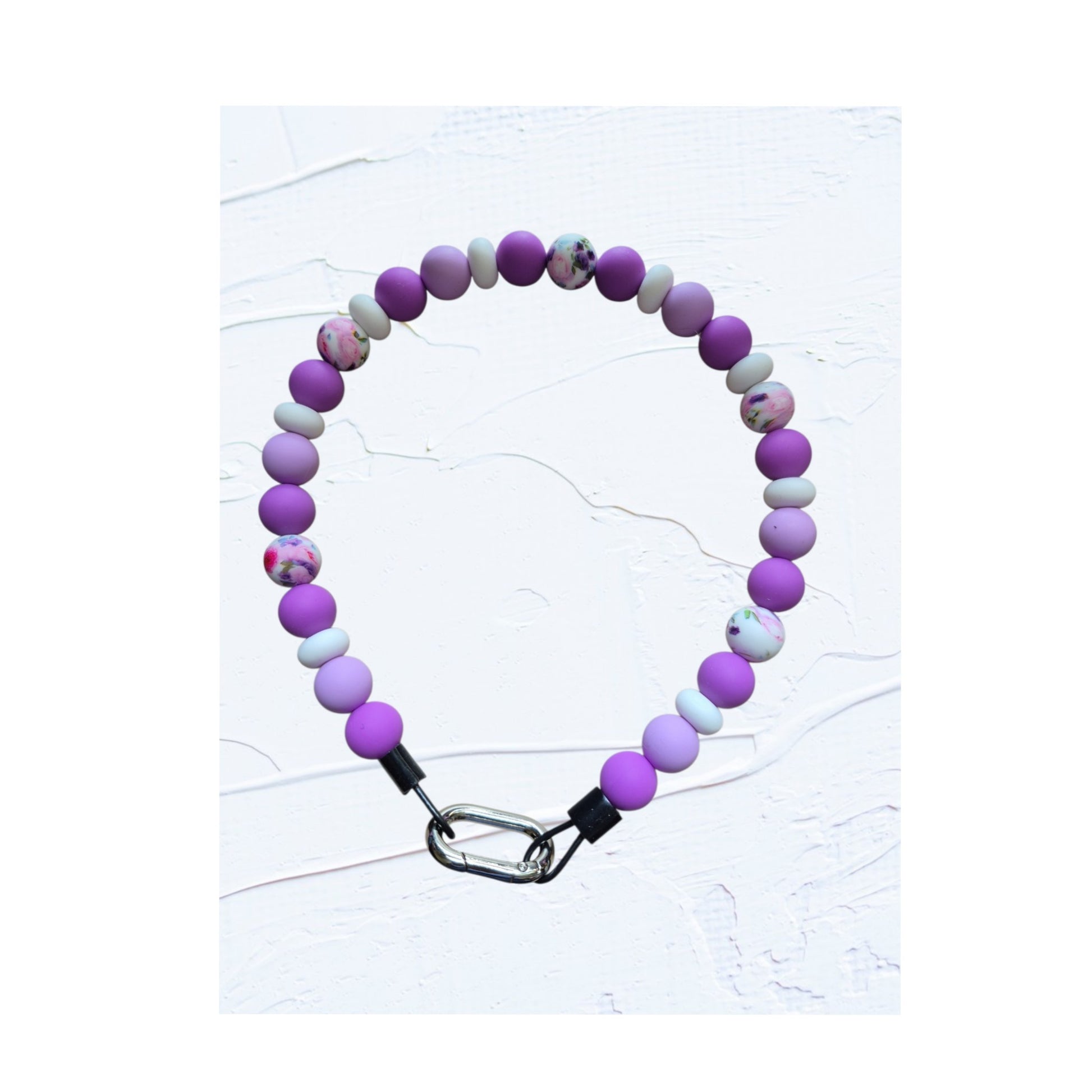 purple, lavender, white with floral accent beads 