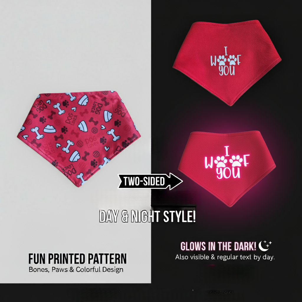 Glow in the Dark Snap-On Dog Bandana - I WOOF YOU