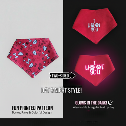 Glow in the Dark Snap-On Dog Bandana - I WOOF YOU