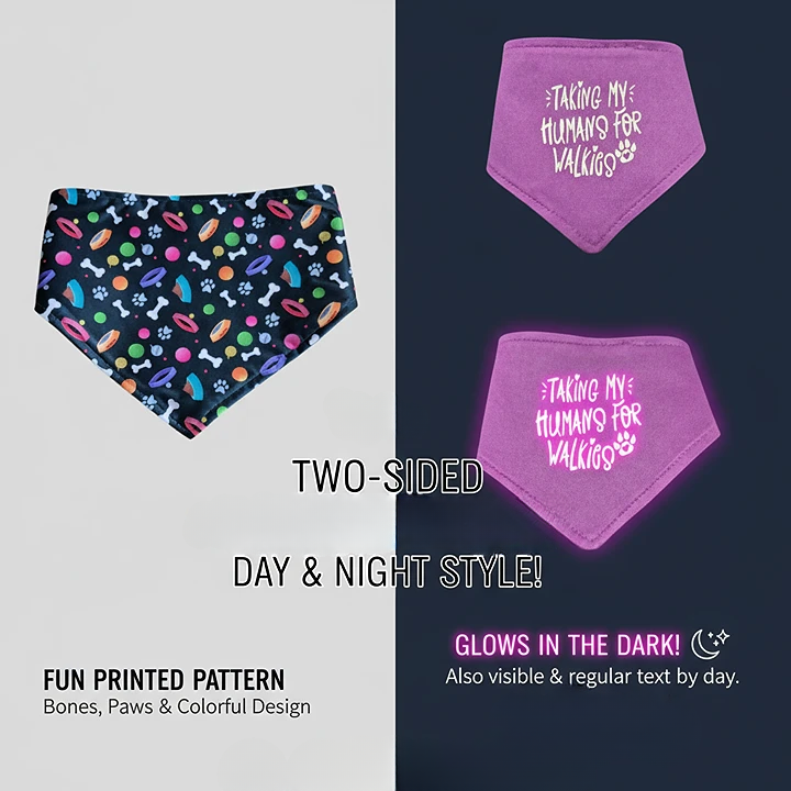 Glow in the Dark Snap-On Dog Bandana - TAKING MY HUMANS FOR WALKIES