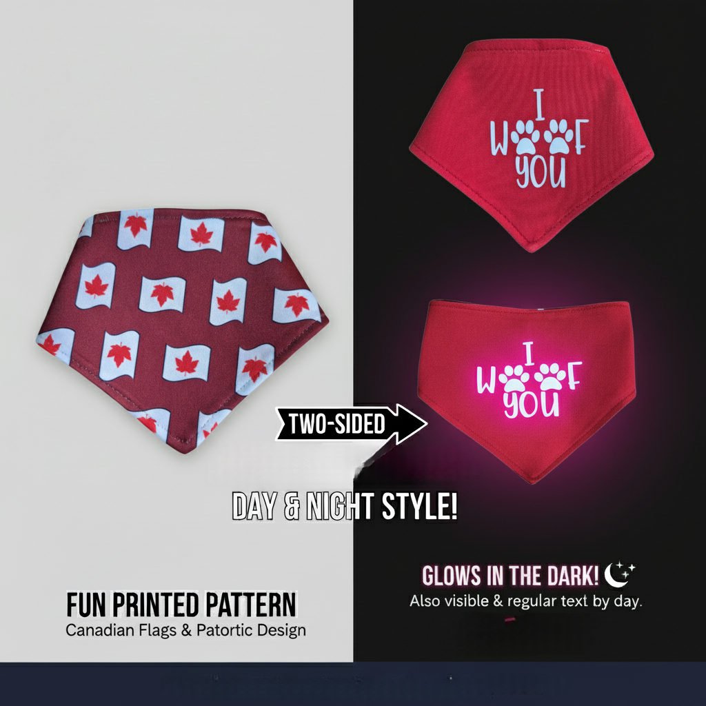 Glow in the Dark Snap-On Dog Bandana - I WOOF YOU